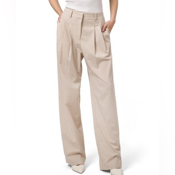 Wayf Pants - WAYF Plaid Wide Leg Trousers Medium Taupe High Rise Pleated Front Work Pants